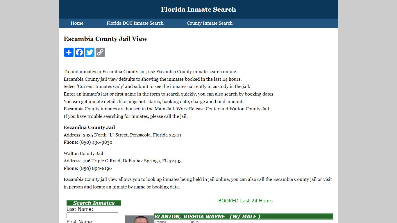 Escambia County Jail View - Florida Inmate Search